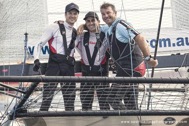 The winning Appliancesonline crew celebrate the victory - JJ Giltinan 18ft Skiff Championship © Beth Morley / www.sportsailingphotography.com